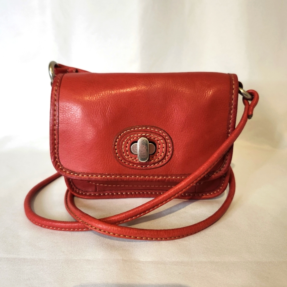 Fossil Women's Mini Crossbody Bag Red Genuine Leather Smooth Purse Travel